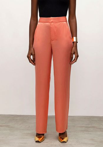 Calça Iódice Reta Cós Alto Bolso Faca Laranja 34 / Laranja