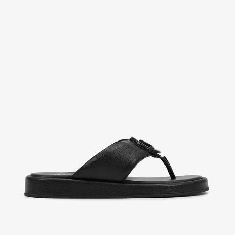 Chinelo Flat Couro Floter Fresh Preto Jorge Bischoff