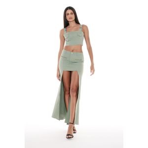 Top Com Bolsos Ajustado Sem Manga Verde Claro