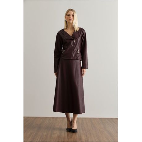 Saia Midi Com Bolso Reta Lisa Preta