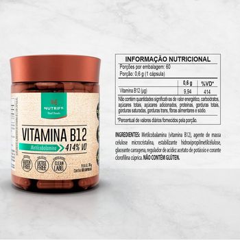 Vitamina B12 Nutrify 60 cápsulas 60 Cápsulas / Incolor