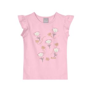 Blusa Infantil Menina Mundi Cotton Manga Curta Com Pregas Lilás