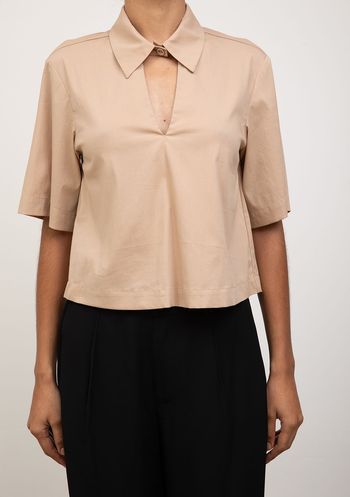 Blusa Iódice Solta Gola Clássica Manga Curta Cropped Bege PP / bege