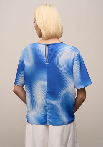 Blusa Iódice Solta Decote Careca Manga Curta Padrão Azul P / Azul