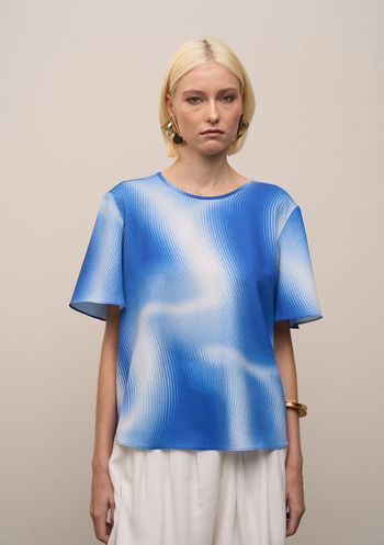 Blusa Iódice Solta Decote Careca Manga Curta Padrão Azul P / Azul