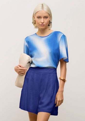 Blusa Iódice Solta Decote Careca Manga Curta Padrão Azul P / Azul