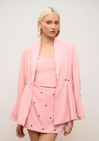 Blazer Iódice Ajustado Manga Longa Padrão Rosa P / rosa