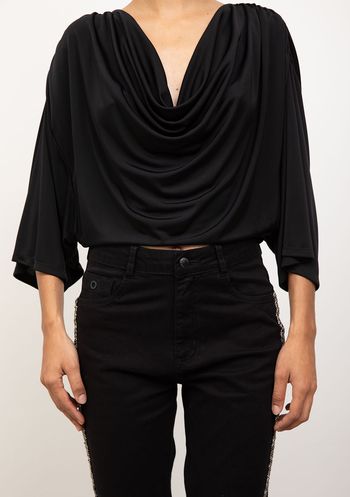 Blusa Iódice Solta Decote V Manga Curta Cropped Preto P / preto