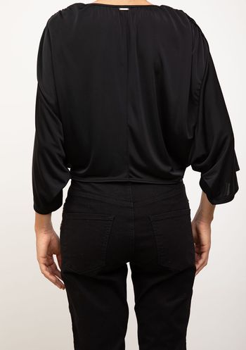 Blusa Iódice Solta Decote V Manga Curta Cropped Preto P / preto