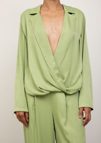 Blazer Iódice Solto Manga Longa Padrão Verde M / verde