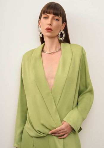Blazer Iódice Solto Manga Longa Padrão Verde M / verde