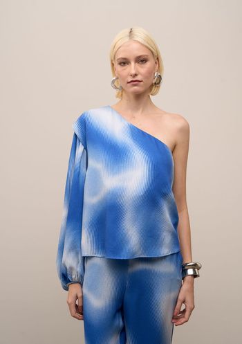 Blusa Iódice Solta Um Ombro Só Manga Longa Padrão Azul P / Azul