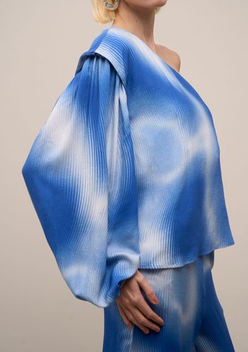 Blusa Iódice Solta Um Ombro Só Manga Longa Padrão Azul P / Azul