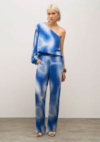 Blusa Iódice Solta Um Ombro Só Manga Longa Padrão Azul P / Azul