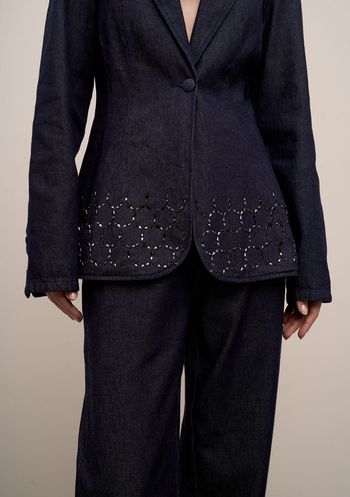 Blazer Iódice Ajustado Manga Longa Padrão Azul M / Azul