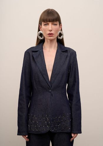 Blazer Iódice Ajustado Manga Longa Padrão Azul M / Azul