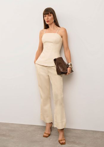 Top Iódice Decote Reto Alça Fina Bege M / bege