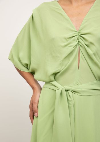 Vestido Iódice Solto Decote V Manga Longa Midi Verde P / verde