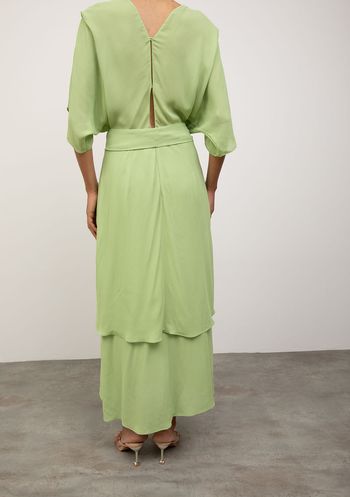 Vestido Iódice Solto Decote V Manga Longa Midi Verde P / verde