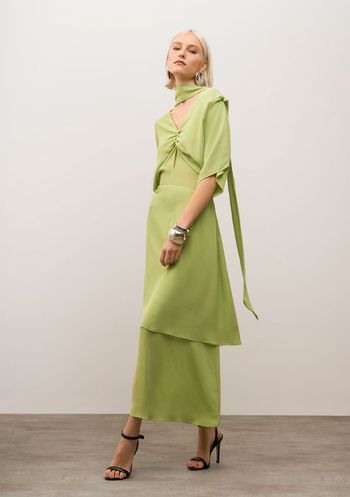 Vestido Iódice Solto Decote V Manga Longa Midi Verde P / verde