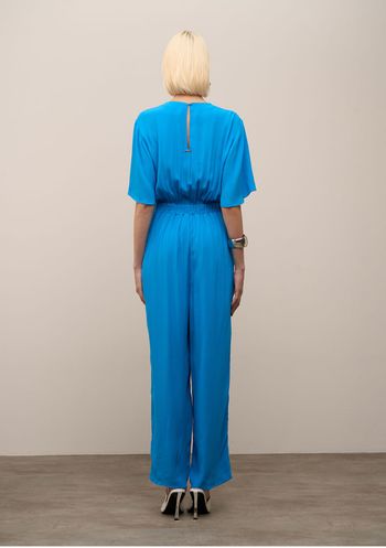 Macacão Iódice Solto Decote V Manga Curta Longo Azul M / Azul