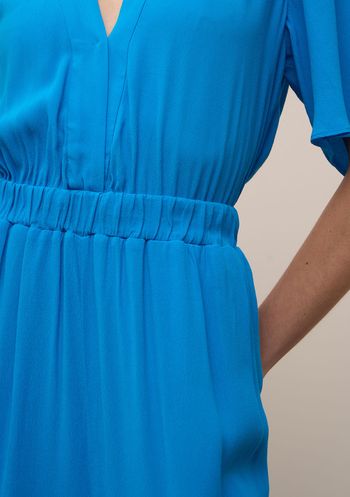 Macacão Iódice Solto Decote V Manga Curta Longo Azul M / Azul