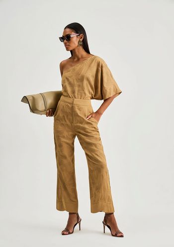 Calça Iódice Reta Alta Bege 38 / bege