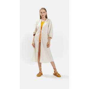 Blusa Iódice Ajustada Decote V Manga 3/4 Xadrez Bege Claro