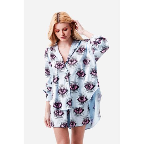 Pijama Curto Nicole Cetim Manga Longa Lilás