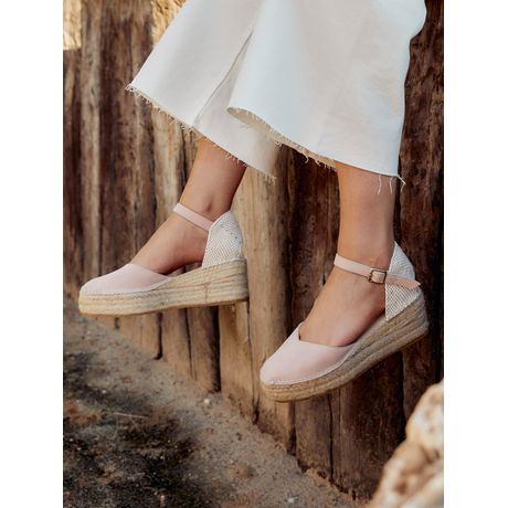 Sandália Plataforma Jara Camurça Rosa Claro