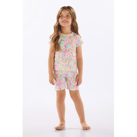 Pijama Infantil Feminino Up Baby Justo Suedine Manga Curta Estampado Unicórnios Tons Pastel