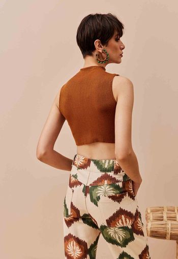 Calça Cenoura Sarja Estampada Andina 38 / Verde escuro