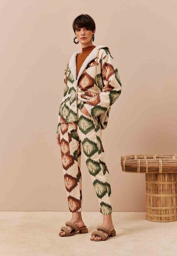 Calça Cenoura Sarja Estampada Andina 38 / Verde escuro