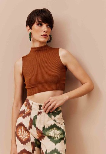 Calça Cenoura Sarja Estampada Andina 38 / Verde escuro