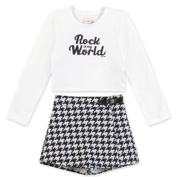 Conjunto Pied de Poule Manga Longa Infantil Feminino Marisol 12 / Branco