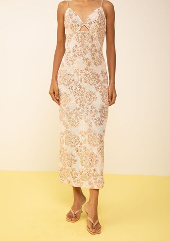 Vestido Zinco Ajustado Decote V Com Alça Midi Rosa PP / Rosa