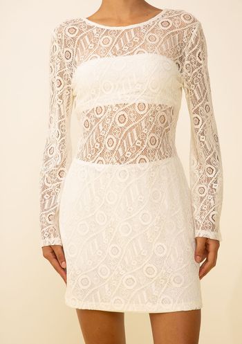 Vestido Zinco Solto Decote Canoa Manga Longa Curto Off White PP / Off White