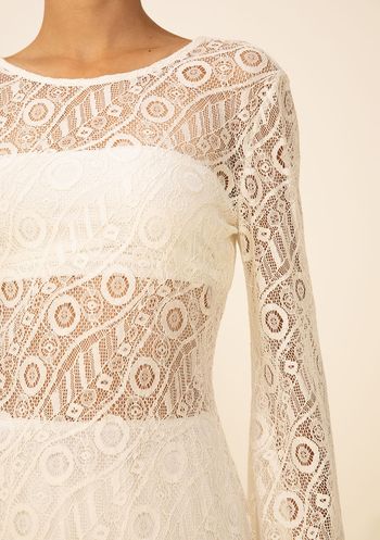 Vestido Zinco Solto Decote Canoa Manga Longa Curto Off White PP / Off White