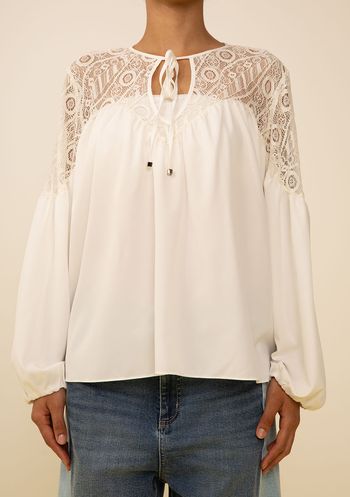 Blusa Zinco Solta Decote Canoa Manga Longa Alongada Off White P / Off White