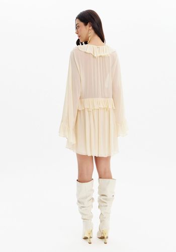 Vestido Curto Amplo Manga Longa Babados G / A2312