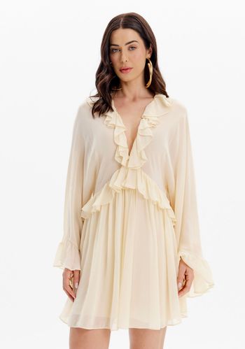 Vestido Curto Amplo Manga Longa Babados G / A2312