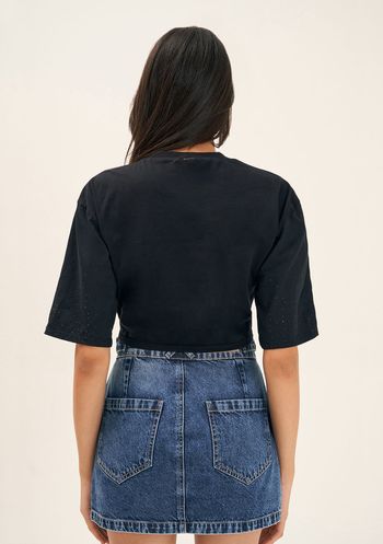 T-Shirt Zinco Decote Redondo Amarração Frente Preto PP / Preto