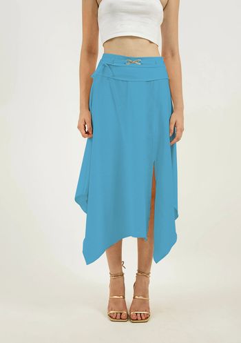 Saia Zinco Midi Fluida Com Fenda Azul 36 / Azul