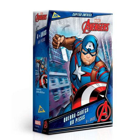 Quebra-Cabeça Capitão América Marvel Vingadores 60 Peças Toyster Azul