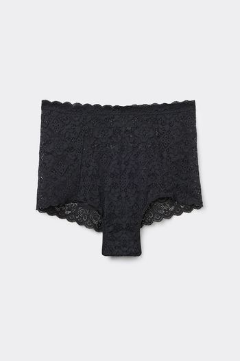 Calcinha Culotte De Cintura Alta Em Renda - Preto P / Preto
