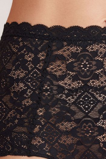 Calcinha Culotte De Cintura Alta Em Renda - Preto P / Preto