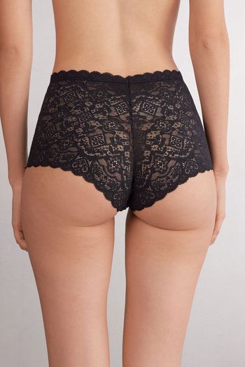 Calcinha Culotte De Cintura Alta Em Renda - Preto P / Preto