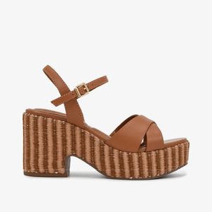 Loucos & Santos Sandália Salto Médio Bloco Couro Napa Caramelo