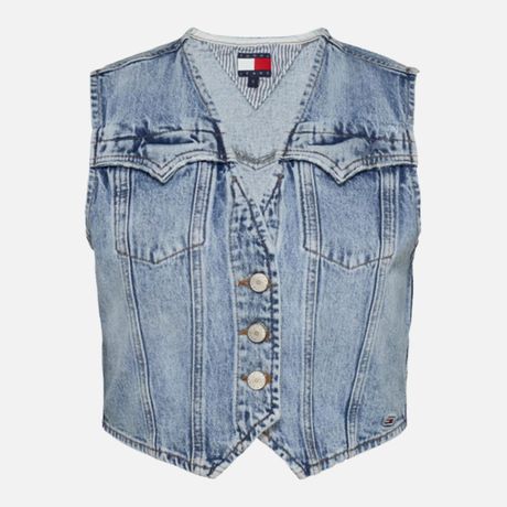 Colete Jeans Tommy Jeans Cropped Sem Manga Azul Claro