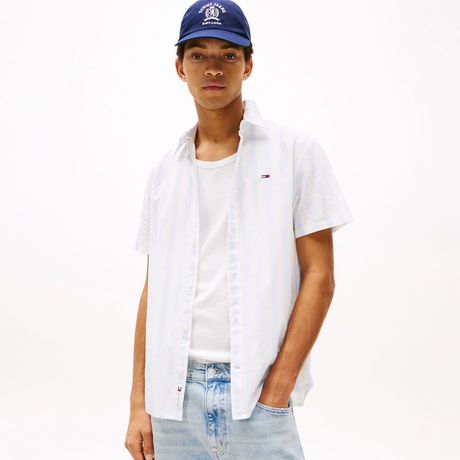 Camisa Listrada Manga Curta Branco Tommy Jeans